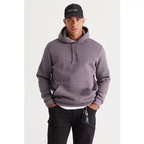AC&Co / Altınyıldız Classics Men's Dark Gray Standard Fit Fleece 3 Threaded Hooded Hooded Kangaroo Pocket Cotton Sweatshirt.