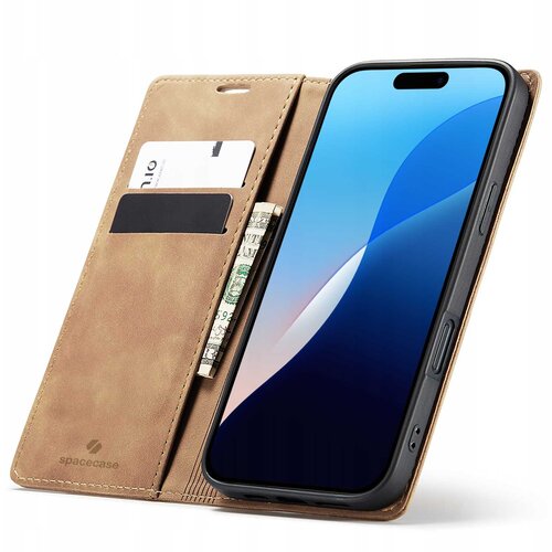 Spacecase OVITEK WALLET ZA IPHONE 16 PRO MAX USNJEN OVITEK RJAV, (21967747) Cene