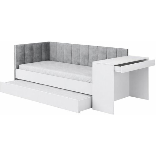  Dječji tapecirani krevet FREYA s dodatnim krevetom i radnim stolom - bijeli - 180x80 cm - Madrac PE pjena 8 cm-spužvasti madrac Slike