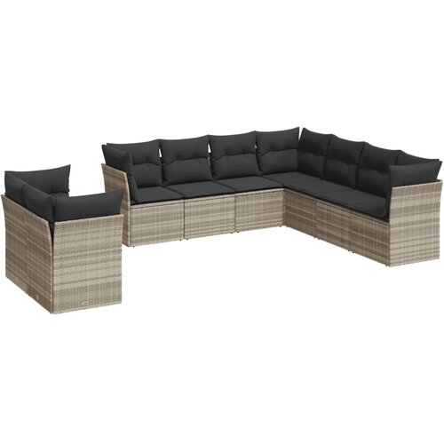  9-dijelni set vrtnih sofa od poliratana s jastucima svjetlosivi Slike