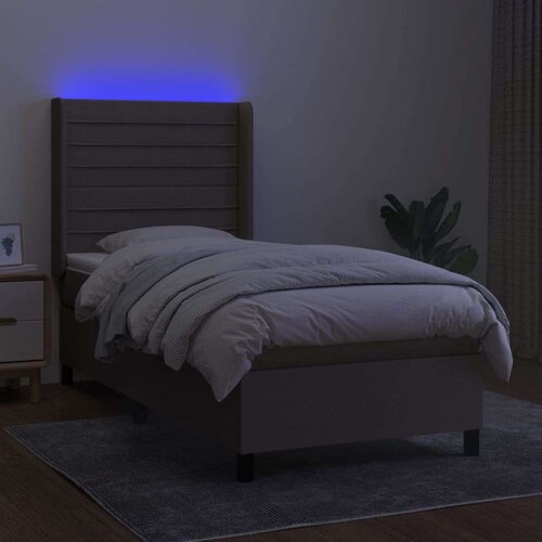  Krevet box spring s madracem LED smeđesivi 100x200 cm tkanina Slike