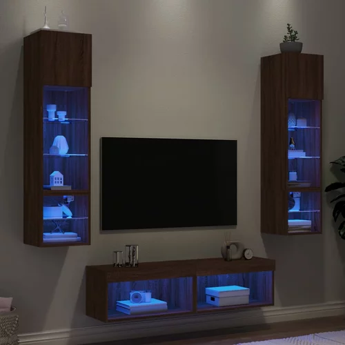 vidaXL 6-dijelni zidni TV elementi s LED svjetlima boja smeđeg hrasta