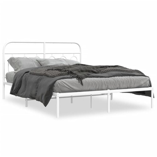 vidaXL Kovinski posteljni okvir z vzglavjem bel 150x200 cm Cene