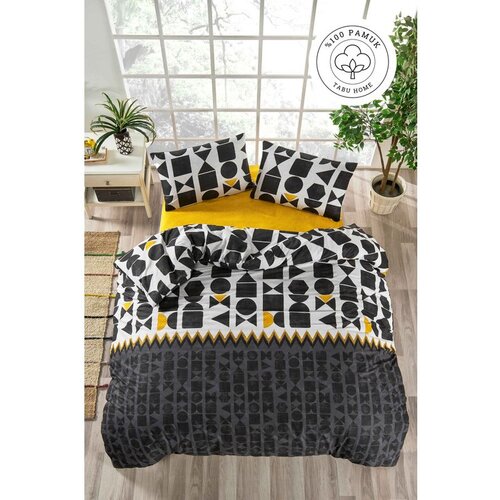  etnik blackyellowwhite ranforce double quilt cover set (de) Cene