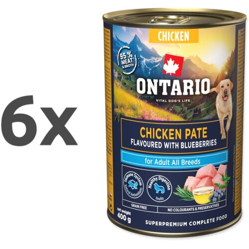 Ontario Dog Adult konzerva, pa&scaron;teta - pi&scaron;čanec in borovnice 6 x 400 g Cene
