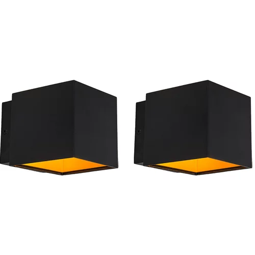 QAZQA Komplet 2 dizajnerskih stenskih svetilk črno / zlata z LED - Caja