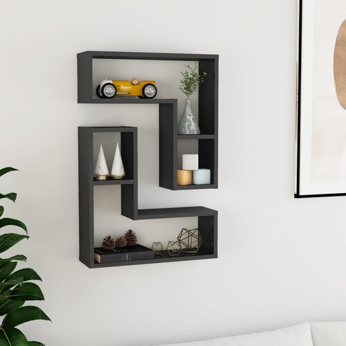 VidaXL Stenska polica 2 kosa visok sijaj siva 50x15x50 cm iverna pl. Slike