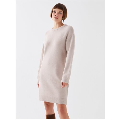 LC Waikiki Women's Knitwear Dress with a Crew Neck and Long Sleeves Straight Slike