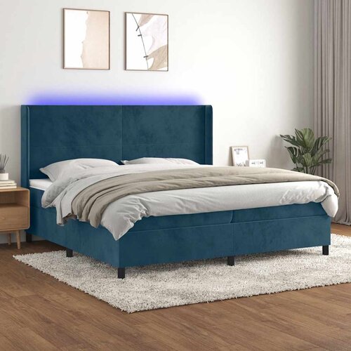  box spring s madracem LED tamnoplavi 200x200 cm baršun Cene