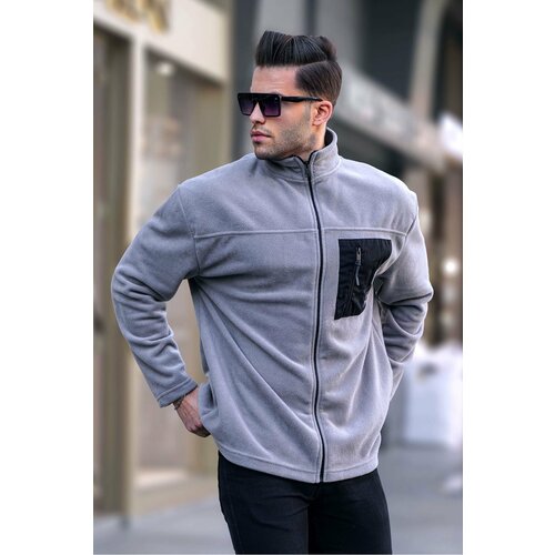Madmext Dyed Gray Men's Stand-Up Collar Zipper Windproof Outdoor Fleece Sweatshirt 6046. Slike
