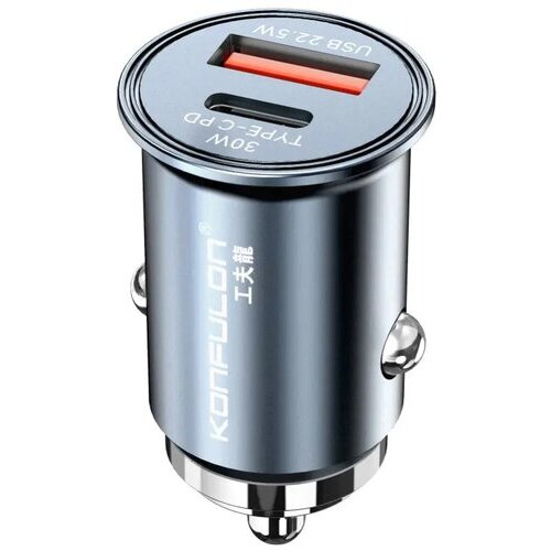 Konfulon auto punjač mini C80Q usb-a 22.5W + usb-c pd 30W siva Slike