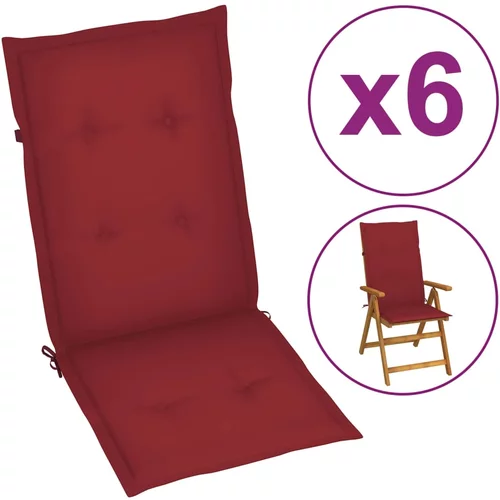  Jastuci za vrtne stolice 6 kom crvena boja vina 120 x 50 x 3 cm