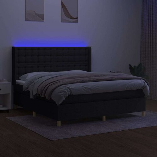  Krevet box spring s madracem LED crni 160x200 cm od tkanine Slike