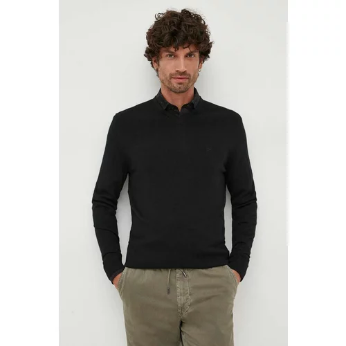 Calvin Klein Vuneni pulover za muškarce, boja: crna, lagani