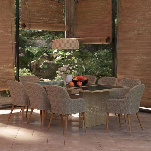 Poli 9-dijelni vrtni blagovaonski set od poliratana smeđi Cijene