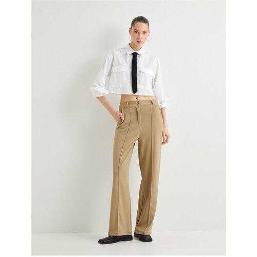 Koton Fabric Trousers High Waist Wide Leg Comfortable Fit Ribbed Pocket Slike