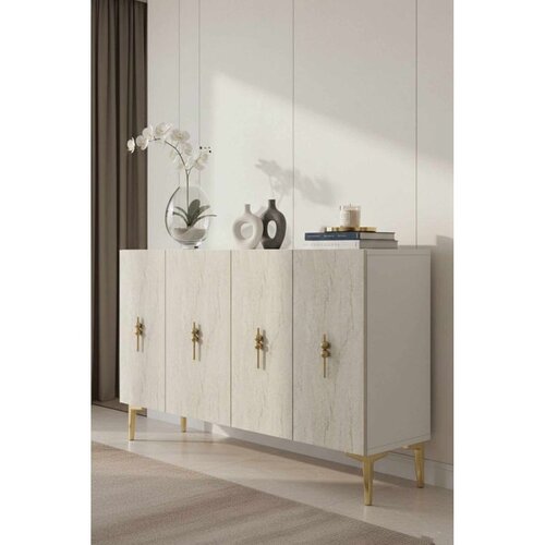 Hanah home komoda Ayshe 120, 120 cm, bela / travertin / zlatna Cene