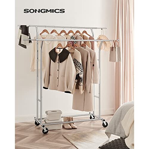 Songmics HSR12S Heavy Duty Kovinsko stojalo za plašče 110 kg Težko stojalo za oblačila na kolesih Dolžina 129-169 cm Chrome, (21388887) Cene