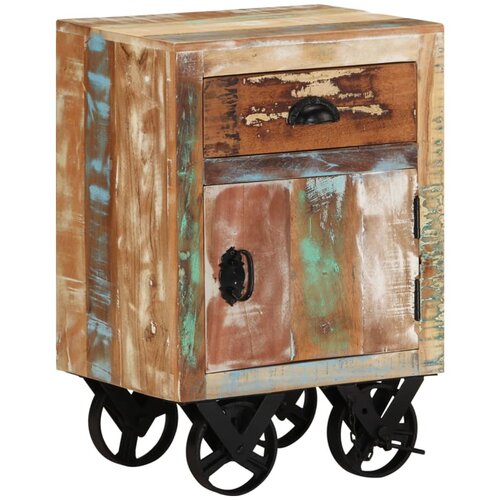 VidaXL noćni ormarić s kotačima 40x30x57 cm masivno obnovljeno drvo Slike