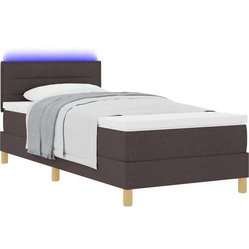 vidaXL Box Spring Krevet s Madracem &amp  LED Tamnosmeđi 100x200 cm Tkanina Cijene