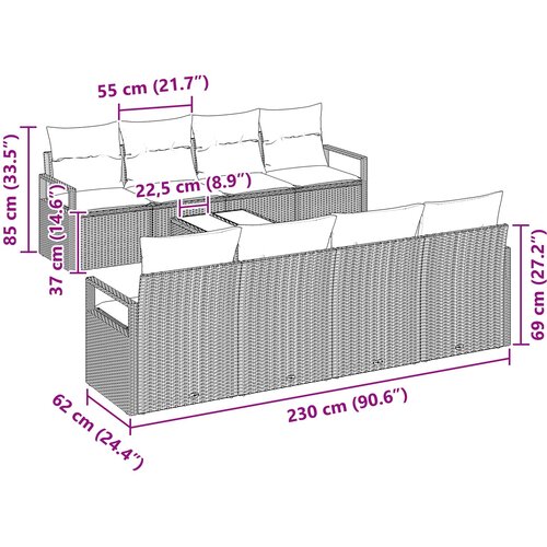  Set sofe 7 kom. 6-Broj sjedala Smeđa i crvena poliratan 230 x 62 x 85 cm Slike