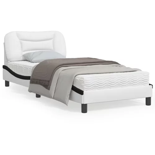  Okvir kreveta s LED svjetlom bijelo-crni 90x200 cm umjetna koža