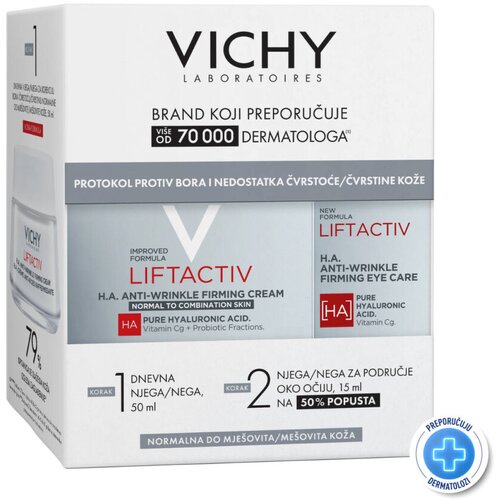 Vichy LiftActiv H.A. Krema za normalnu i mešovitu kožu, 50 ml + Nega za područje oko očiju, 15 ml PROMO Cene