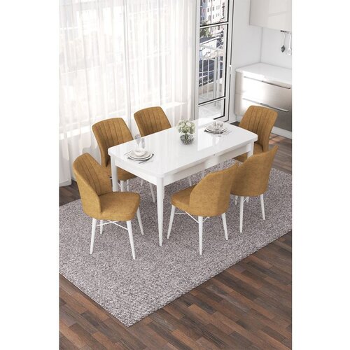 Hanah home nef - white, cappuccino whitecappuccino extendable dining table & chairs set (7 pieces) Cene