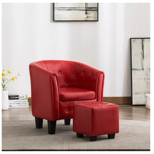  Tubast stol s stolčkom za noge iz rdečega umetnega usnja