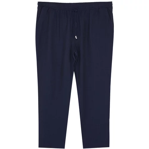 Trendyol Navy Blue Men's Plus Size Regular Fit Elastic Waist Linen Look Trousers