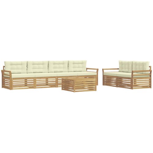  Set vanjskih sofa 7 kom. Bijela i krem Čvrsto drvo akacije Slike