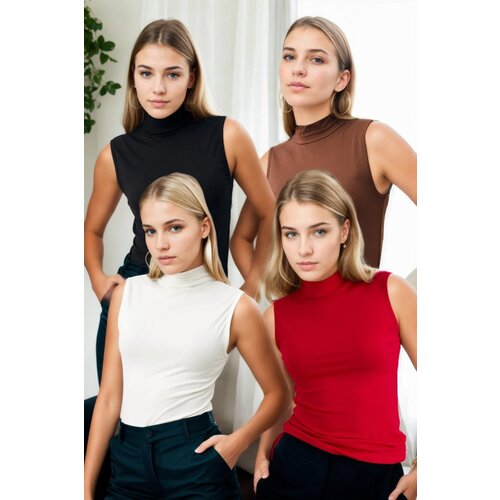 Dewberry 45246 4-Piece Sleeveless Body Set-BLACK-WHITE-BROWN-RED Slike