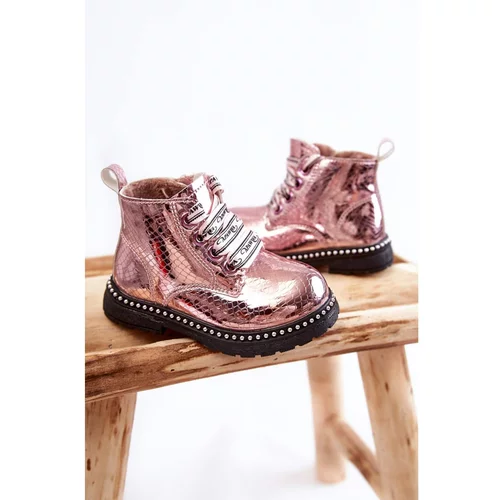 Kesi Children's Warm Leather Boots Pink Dottie