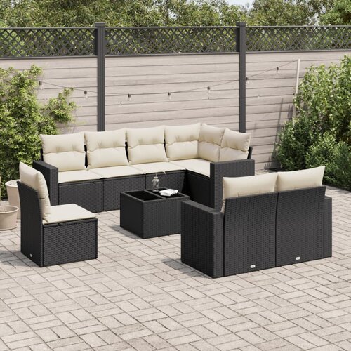 VidaXL 9-dijelni set vrtnih sofa s jastucima crni od poliratana Slike