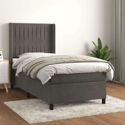 Box spring postelja z vzmetnico temno siva 100x200 cm žamet, (20724792)