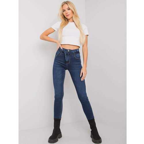 Fashion Hunters dark blue slim fit jeans with a belt Slike