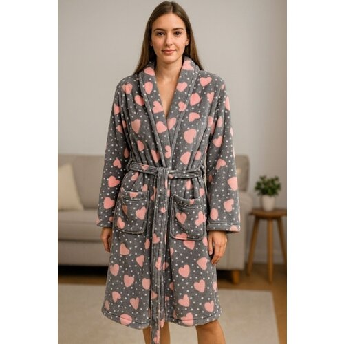Ready Bade mantil - Sivi sa roze srcima (S, M, L, XL, XXL) Cene