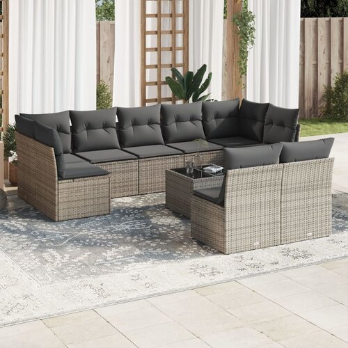 VidaXL 10-dijelni set vrtnih sofa od poliratana s jastucima sivi Slike