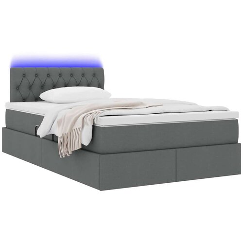  Krevet S LED lampica s pohranom Tamno siva 120 x 200 cm tkanina Slike