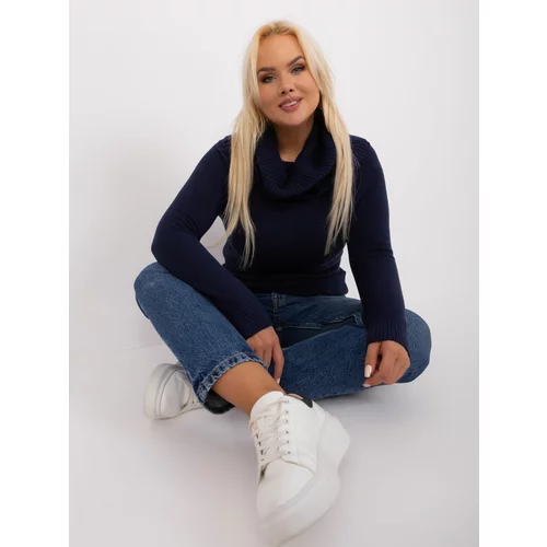 Fashion Hunters Navy blue women's plus size sweater with viscose