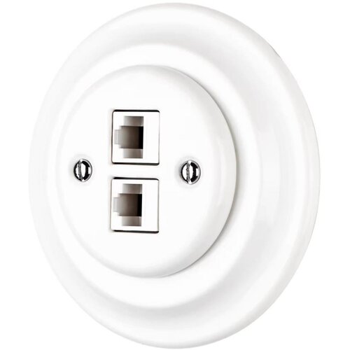  Bohemia-Design - Porcelanska retro ethernet utičnica sa okvirom 2x CAT.5E bela Cene