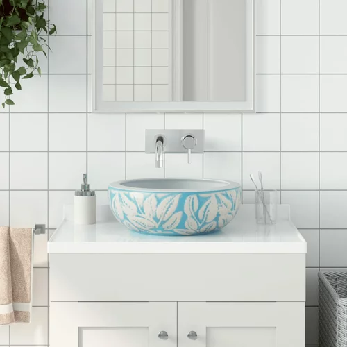 Nadgradni umivaonik bijelo-plavi okrugli Φ 41 x 14 cm keramički