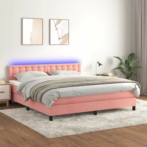  Krevet box spring s madracem LED ružičasti 180x200cm baršunasti