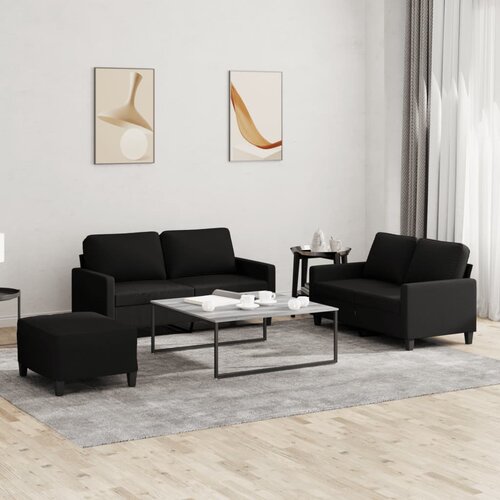  3-dijelni set sofa s jastucima crni od tkanine Cene