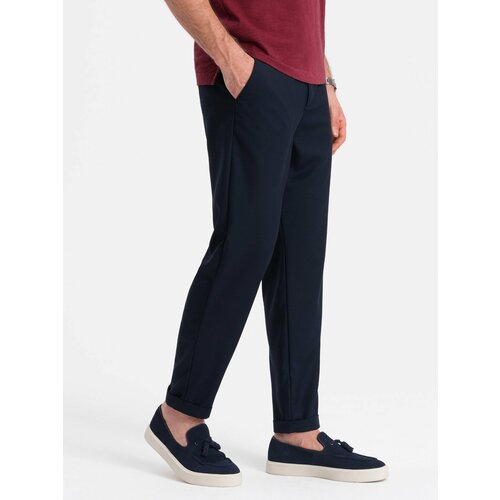 Ombre Men's chino pants with elastic waistband - navy blue Slike