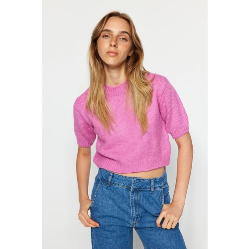 Trendyol Pink Crop Soft Textured Knitwear Blouse Slike