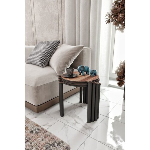 Hanah home stočić za dnevnu sobu lavia 4 - walnut walnut nesting table (4 pieces) Slike