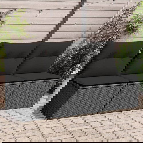 vidaXL Vrtni trosjed s jastucima crni od poliratana Cijene