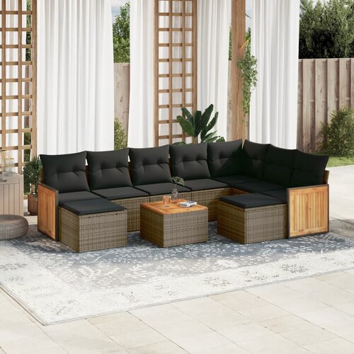 vidaXL 10-dijelni set vrtnih sofa od poliratana s jastucima sivi Cijene