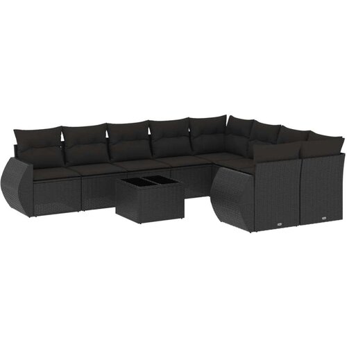 vidaXL 10-dijelni set vrtnih sofa s jastucima crni od poliratana Cijene